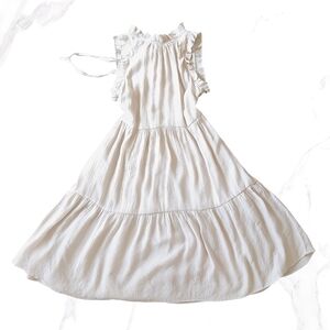 Lavila Cream Ruffle-Sleeve Tiered Midi Dress M